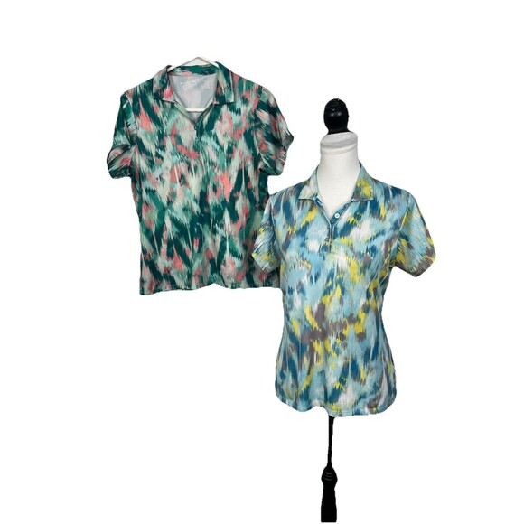 Antigua Lot Of 2 WOMENS Golf Shirts Size M Medium Print Collared Short Sleeves - Picture 6 of 6